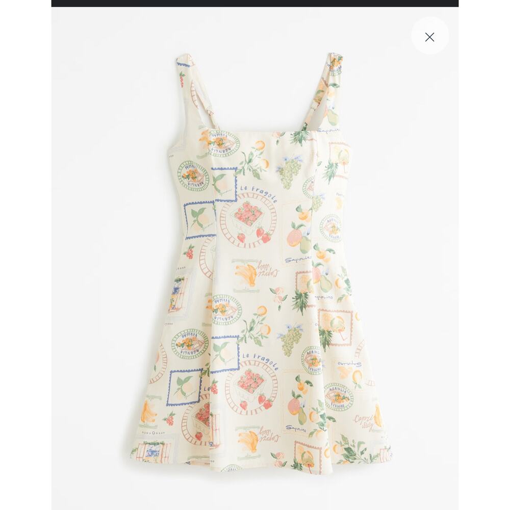 Abercrombie & Fitch Cream Midi Dress with Pastel Fruit Print